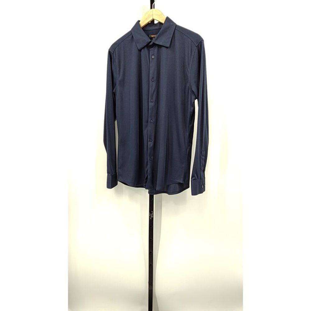 Quince Men Commuter Stretch Pique Long Sleeve Button Down Navy Sleeved Top L